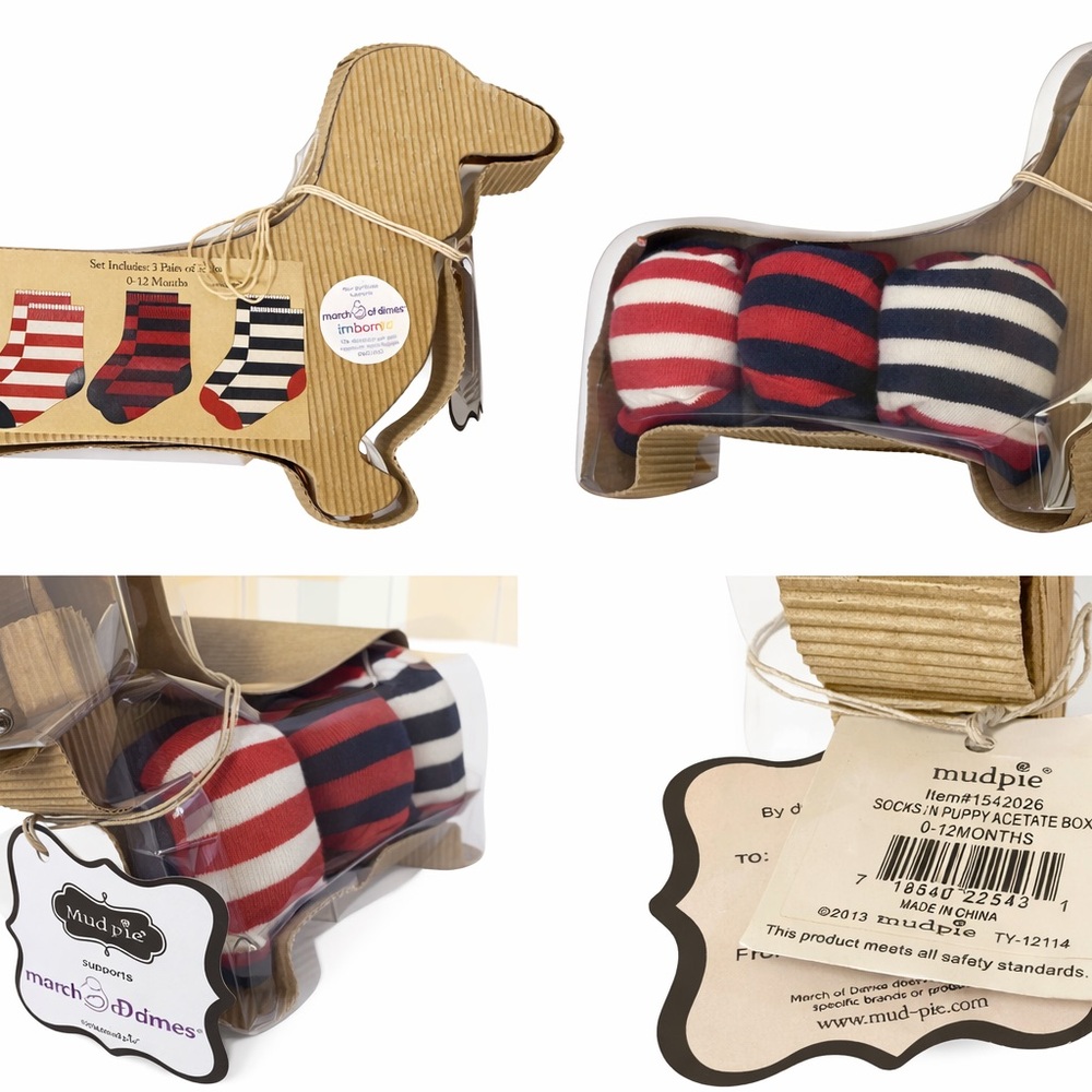 NIB Three Pairs of Mud Pie®️Striped Baby Socks - Red, Navy Blue, White